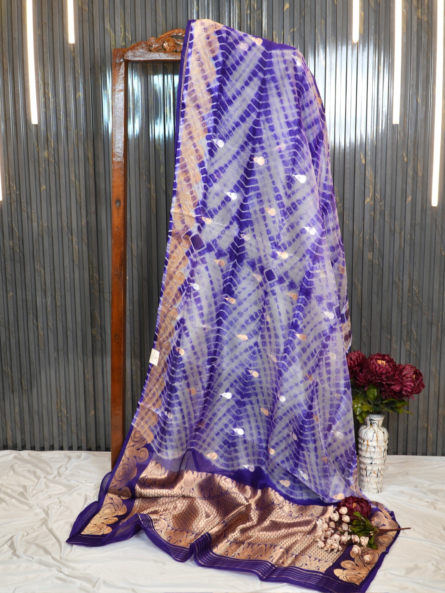 Purple Handwoven Kora Silk Saree with Hand-Brush Dyeing & Zari Border