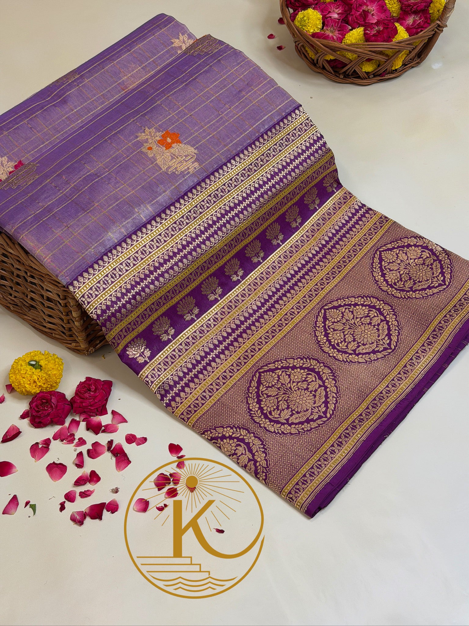 Purple Premium Banarasi Kora Organza Silk Saree – 100% Handwoven | Elegant & Timeless Design