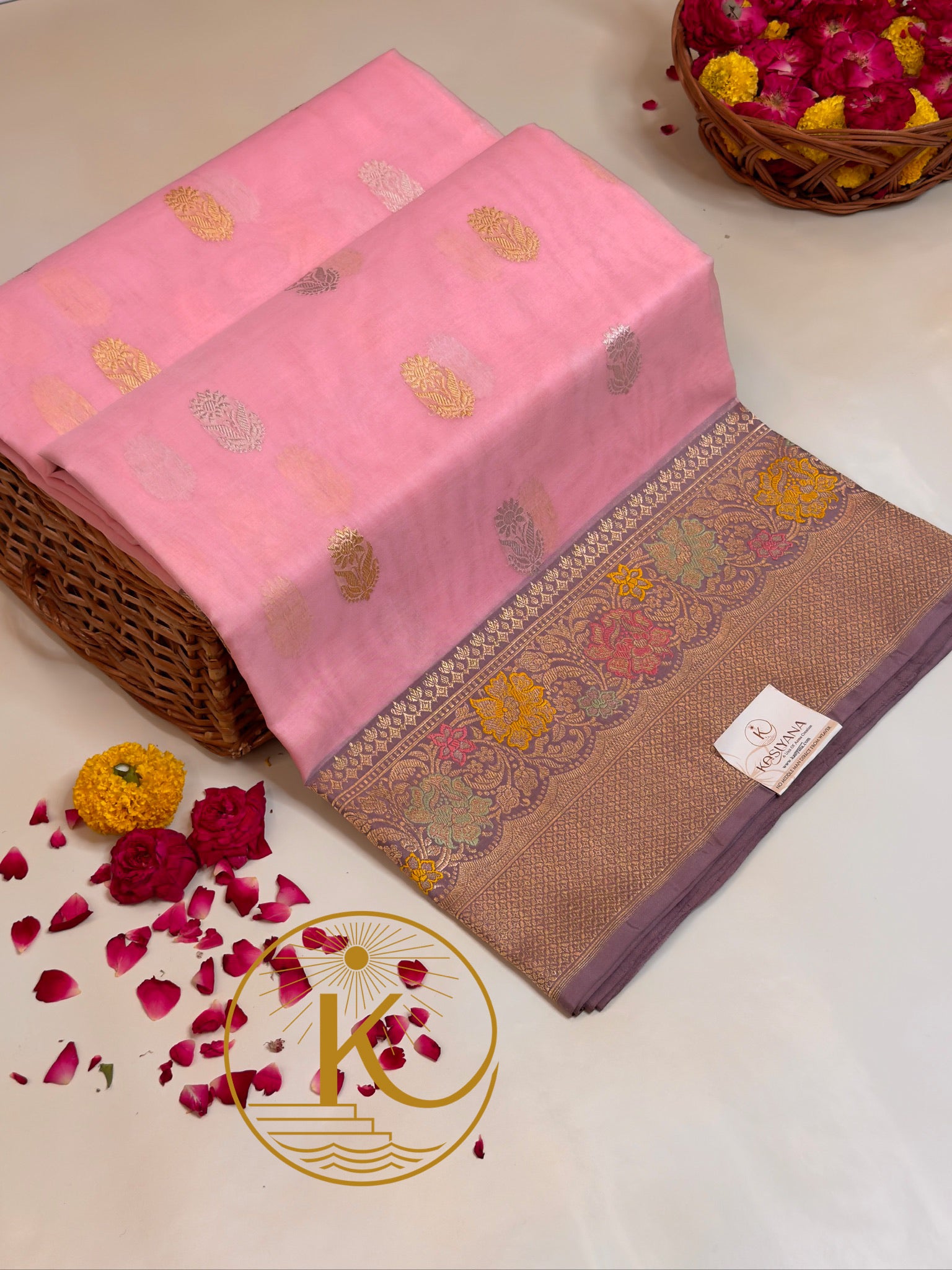 Baby Pink Premium Banarasi Kora Organza Silk Saree – 100% Handwoven | Elegant & Timeless Design