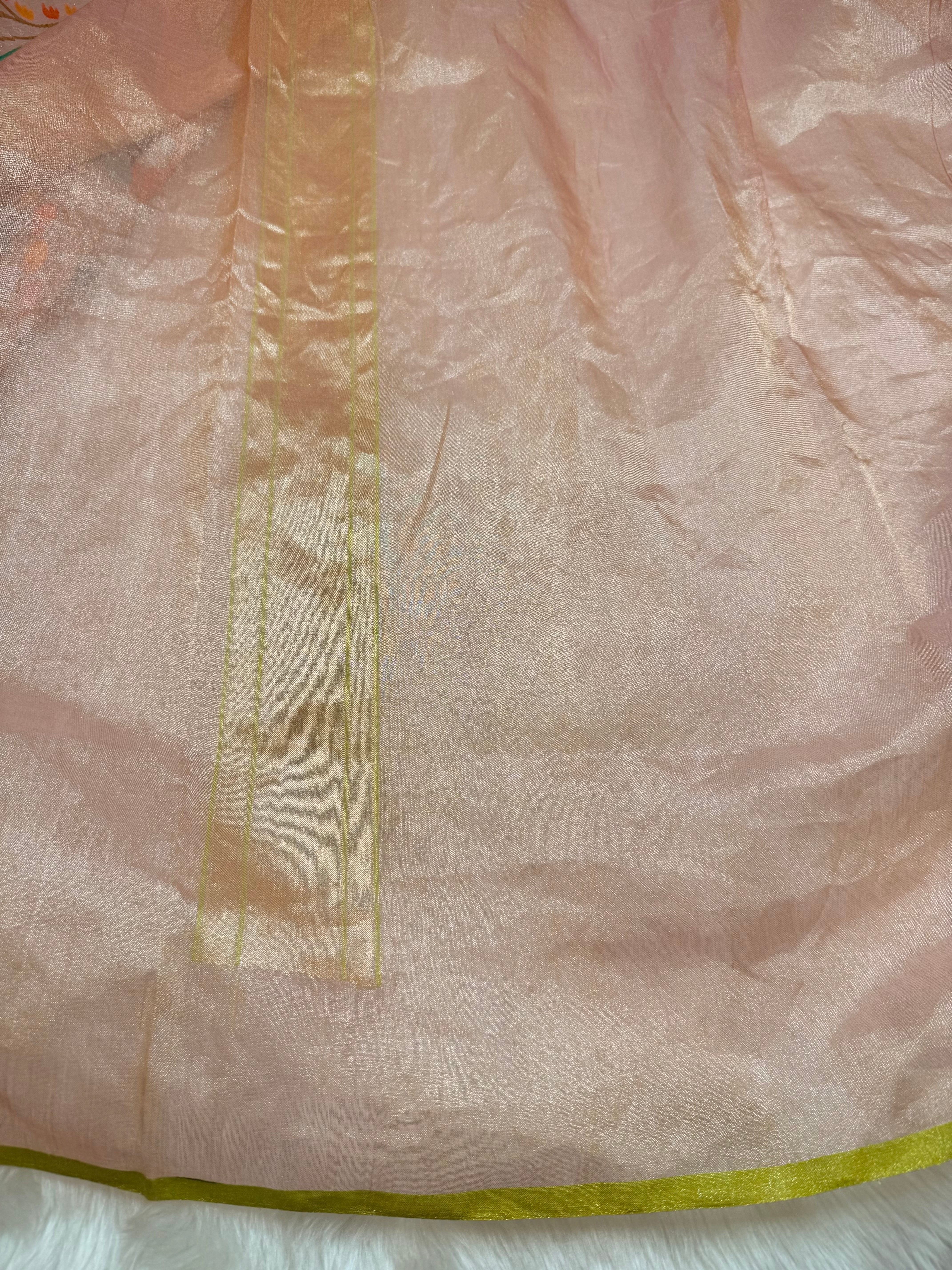 Pure Real Zari Tissue Jamdani Saree – Handwoven Luxury Floral Design with Rich ROSE PINK