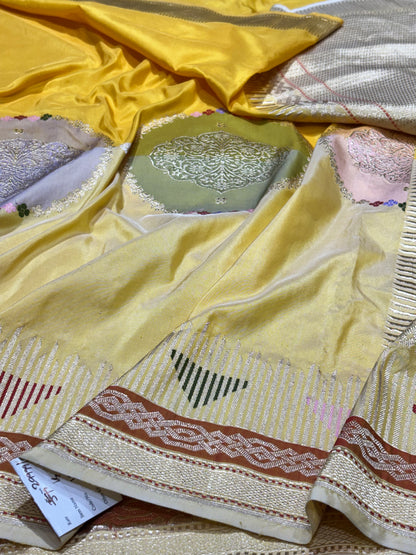 Yellow Pure Katan Silk handwoven saree