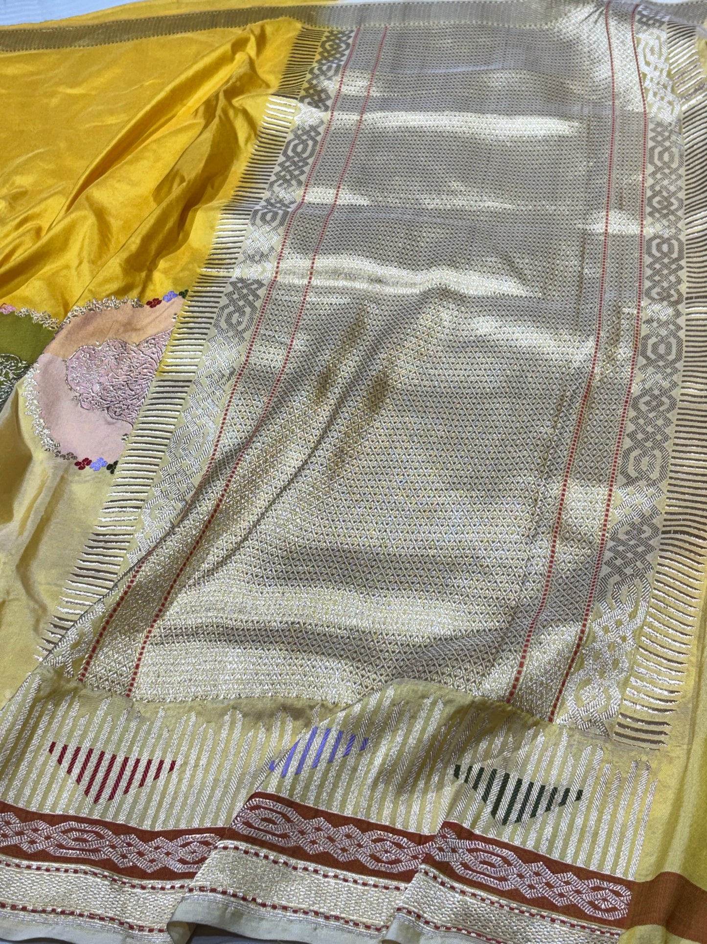 Yellow Pure Katan Silk handwoven saree