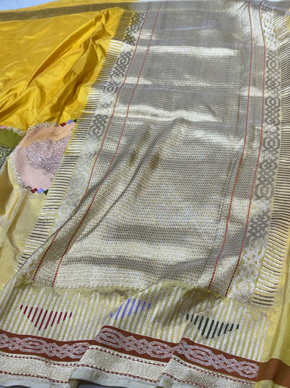 Yellow Pure Katan Silk handwoven saree