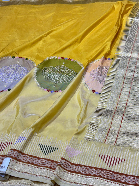 Yellow Pure Katan Silk handwoven saree