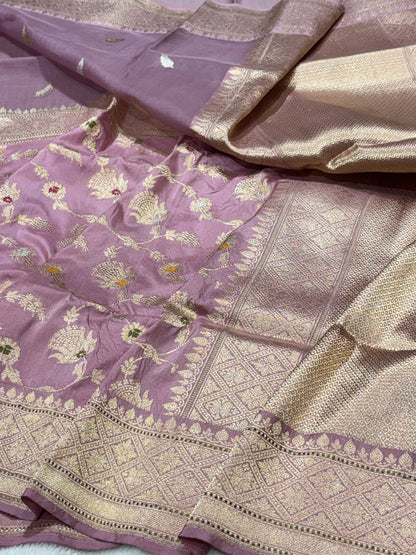 Mauve Pure Katan Silk handwoven saree