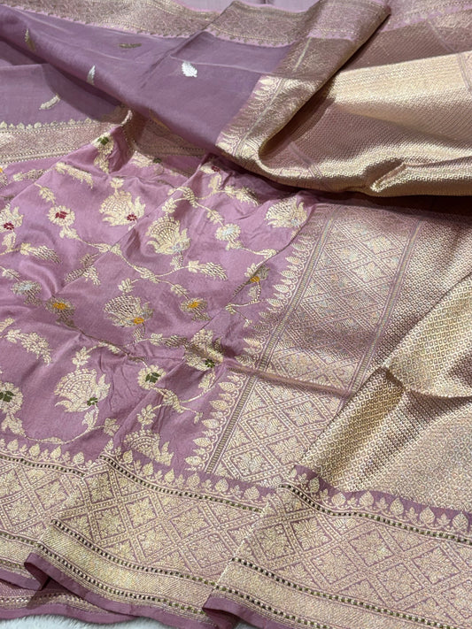 Mauve Pure Katan Silk handwoven saree