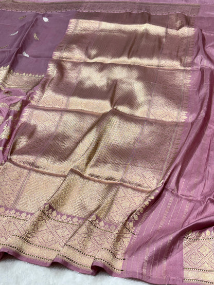 Mauve Pure Katan Silk handwoven saree