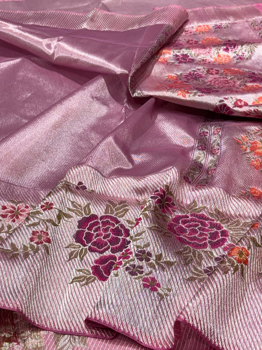 Blush Pink Pure Ektara Tissue Silk Handwoven