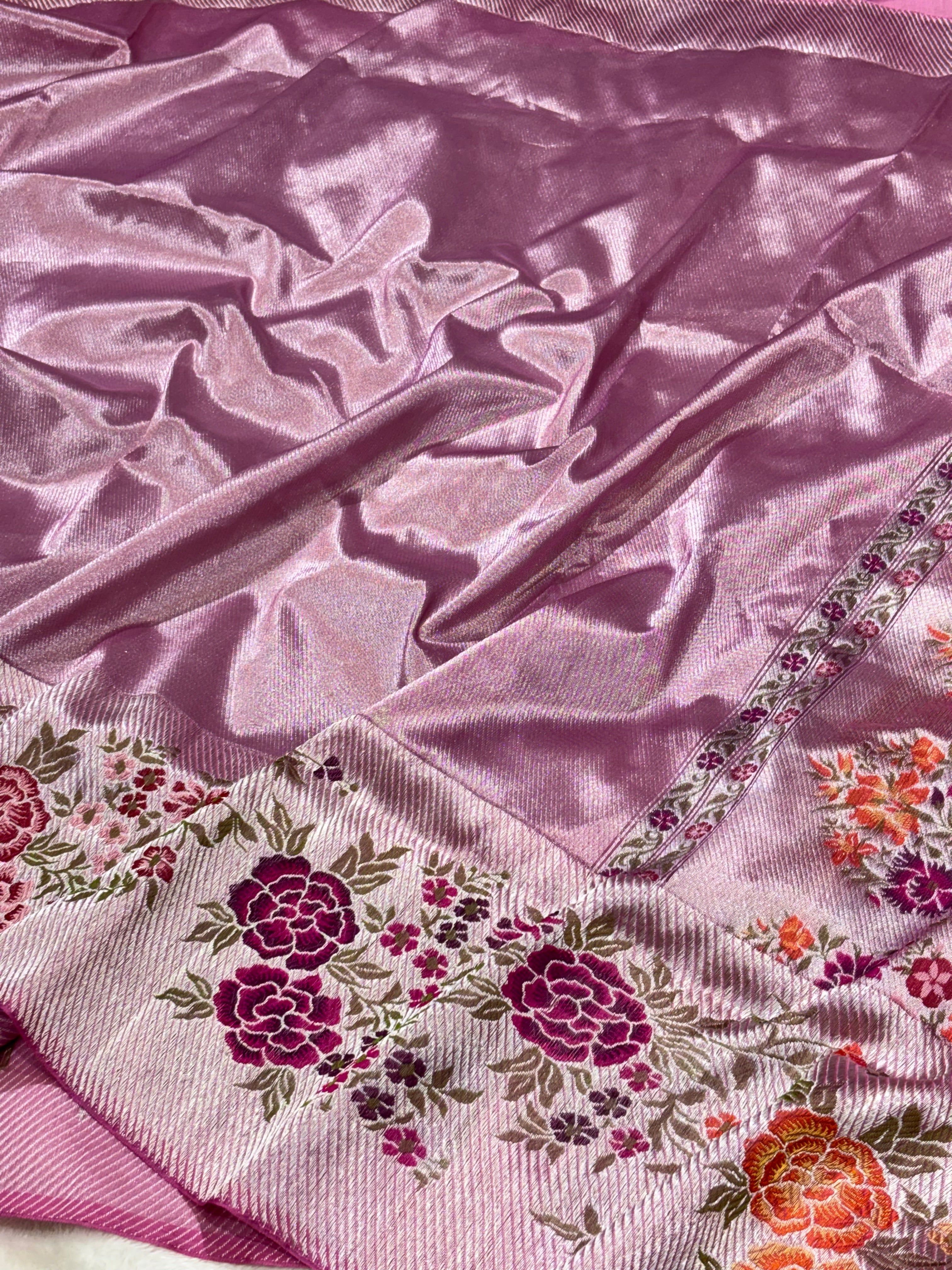 Blush Pink Pure Ektara Tissue Silk Handwoven