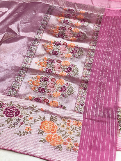 Blush Pink Pure Ektara Tissue Silk Handwoven