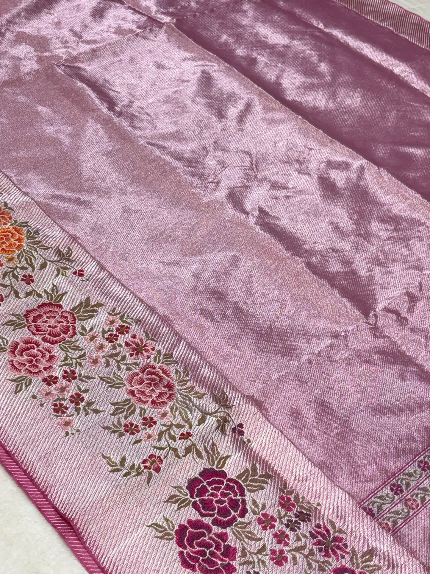 Blush Pink Pure Ektara Tissue Silk Handwoven