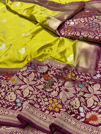 Neon Pure Katan Silk handwoven saree