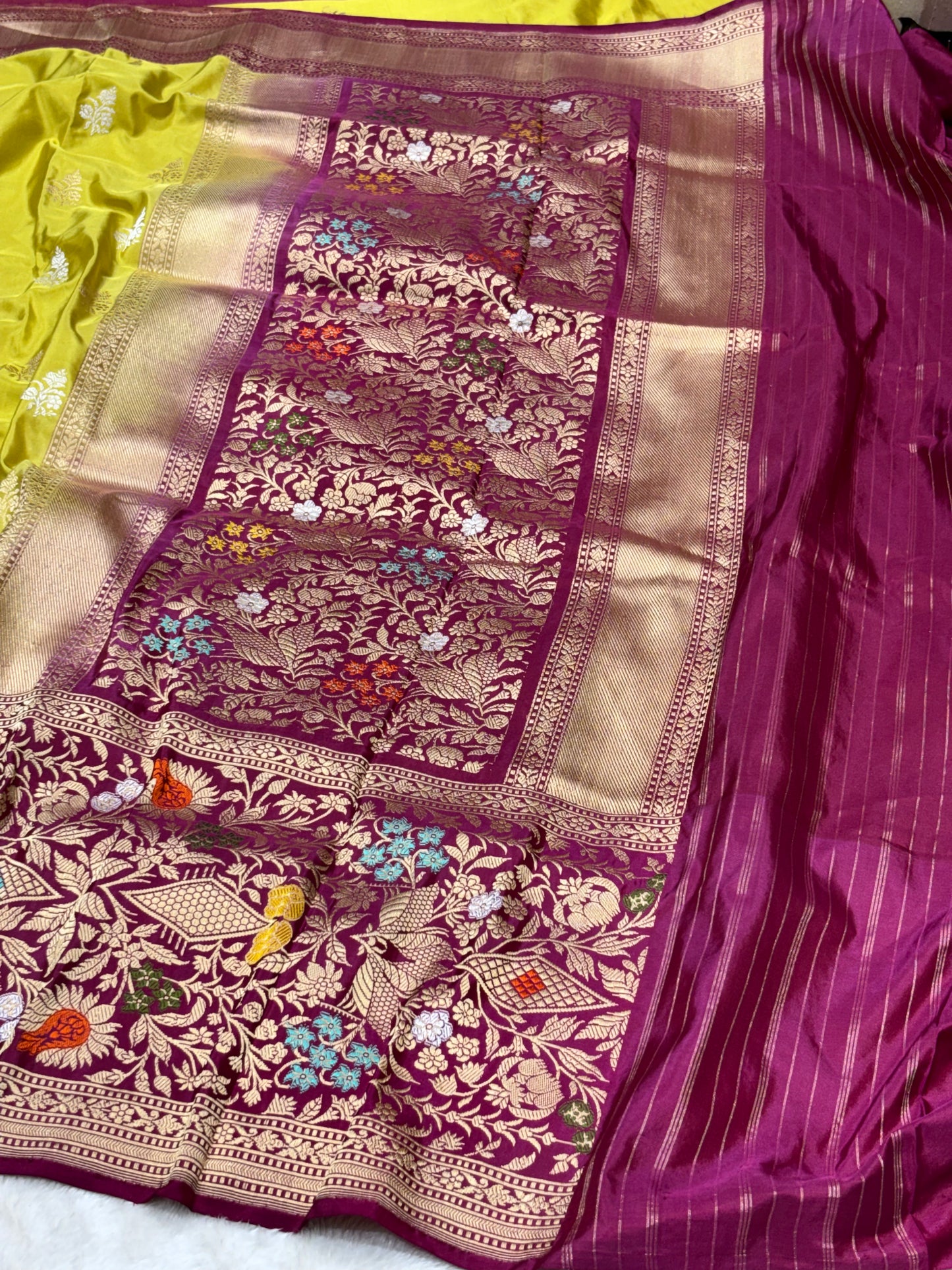 Neon Pure Katan Silk handwoven saree