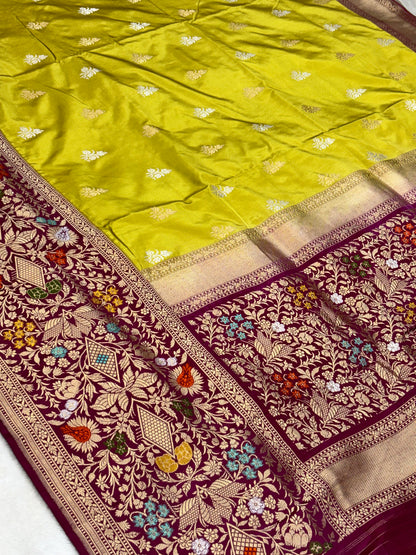 Neon Pure Katan Silk handwoven saree