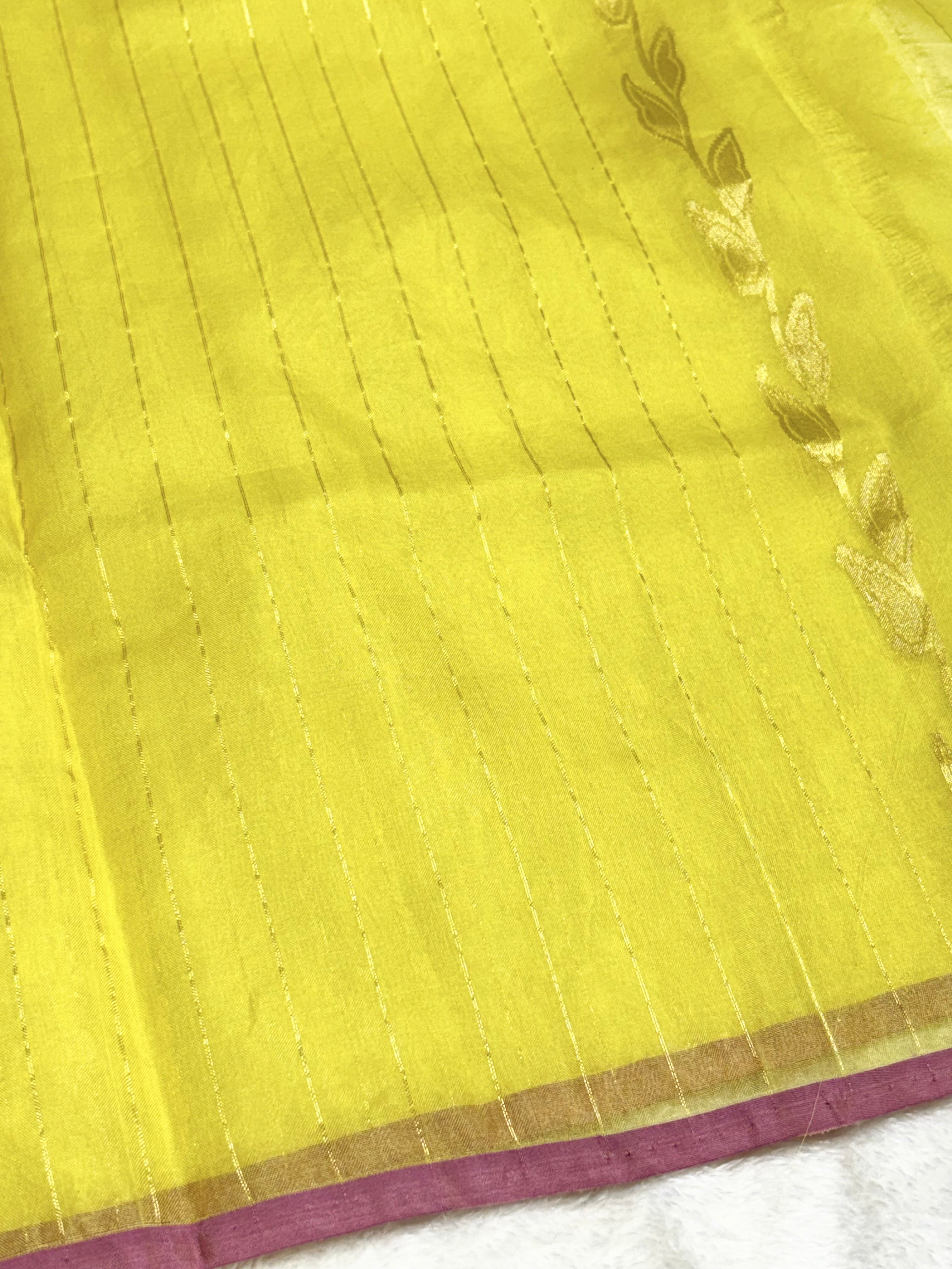 Neon Green pure Kora Silk handwoven  Saree