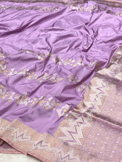 Lavender Pure Katan Silk handwoven saree
