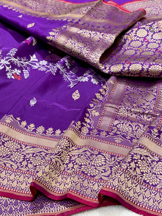 Purple Pure Katan Silk handwoven saree