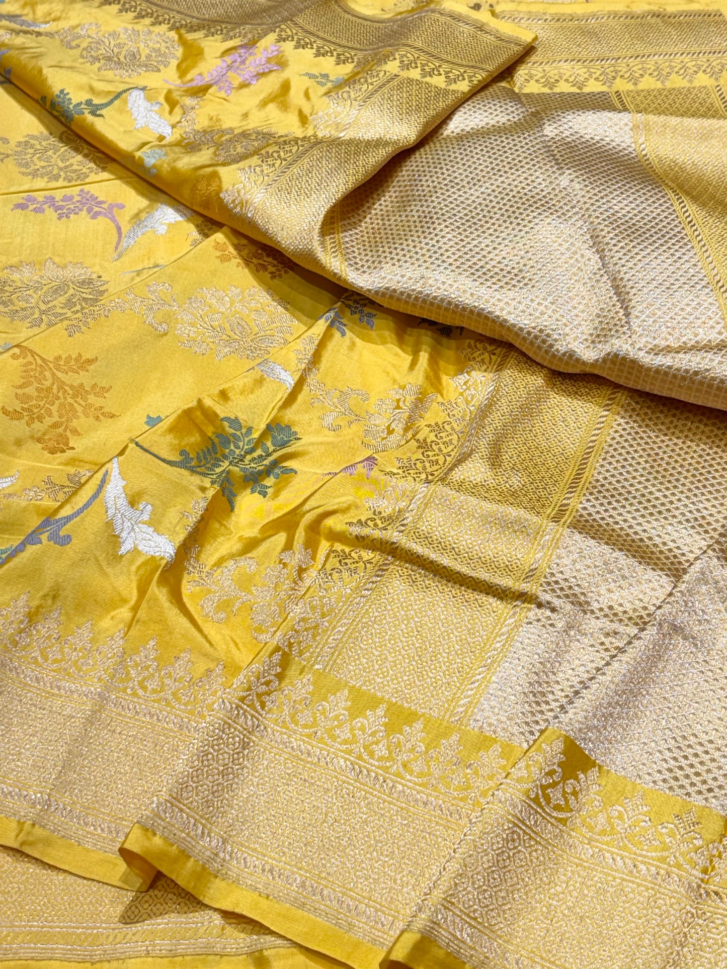 Butter Yellow Pure Katan Silk handwoven saree