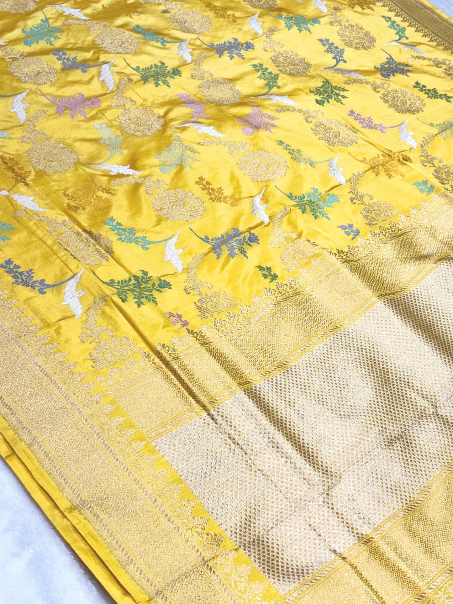 Butter Yellow Pure Katan Silk handwoven saree