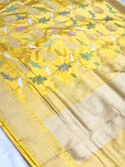 Butter Yellow Pure Katan Silk handwoven saree