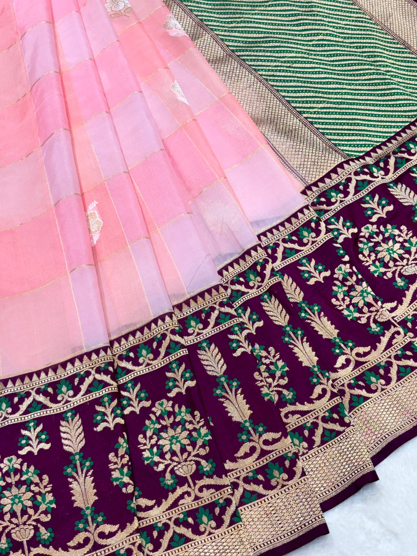 Baby Pink Pure Kora Silk handwoven  Saree