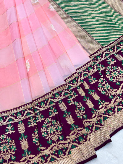 Baby Pink Pure Kora Silk handwoven  Saree