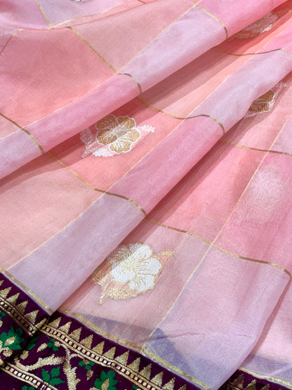 Baby Pink Pure Kora Silk handwoven  Saree