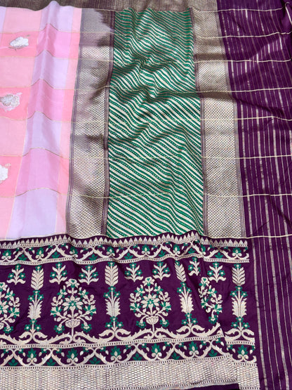 Baby Pink Pure Kora Silk handwoven  Saree