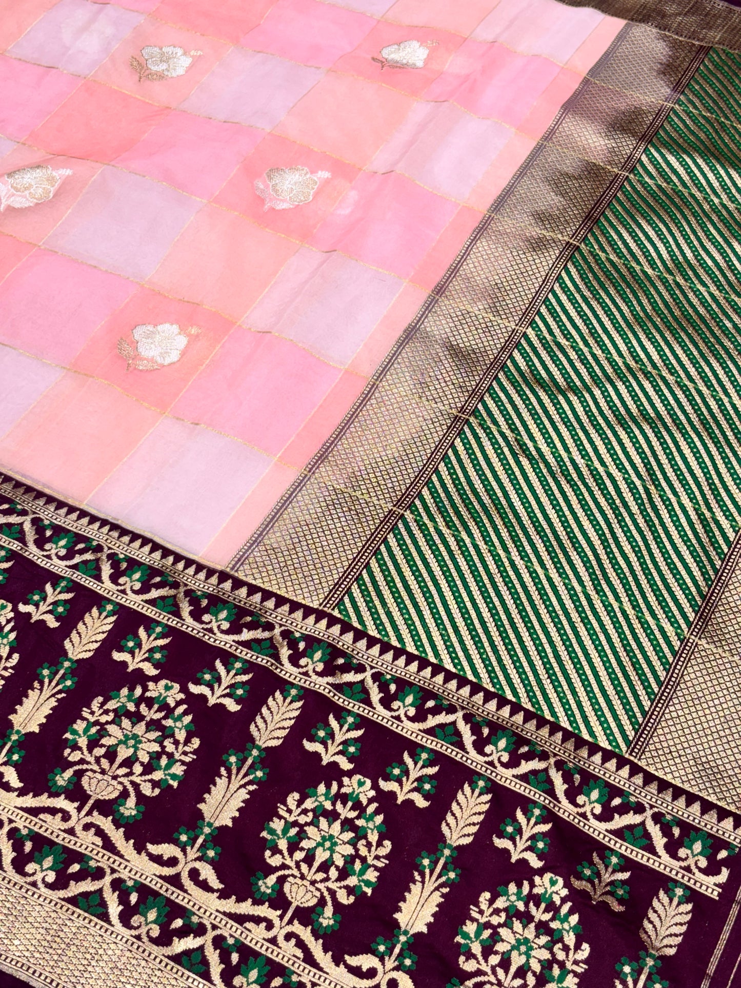 Baby Pink Pure Kora Silk handwoven  Saree