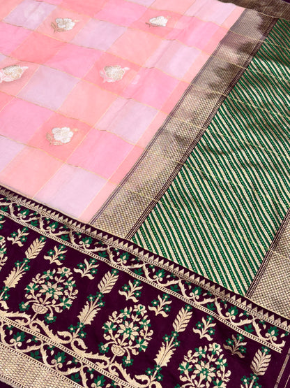 Baby Pink Pure Kora Silk handwoven  Saree