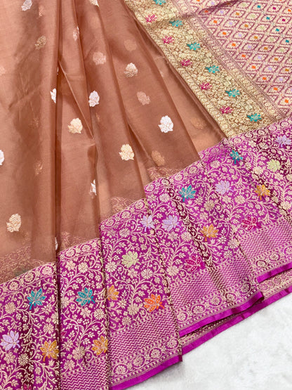 Rose Brown Pure Kora Silk handwoven  Saree