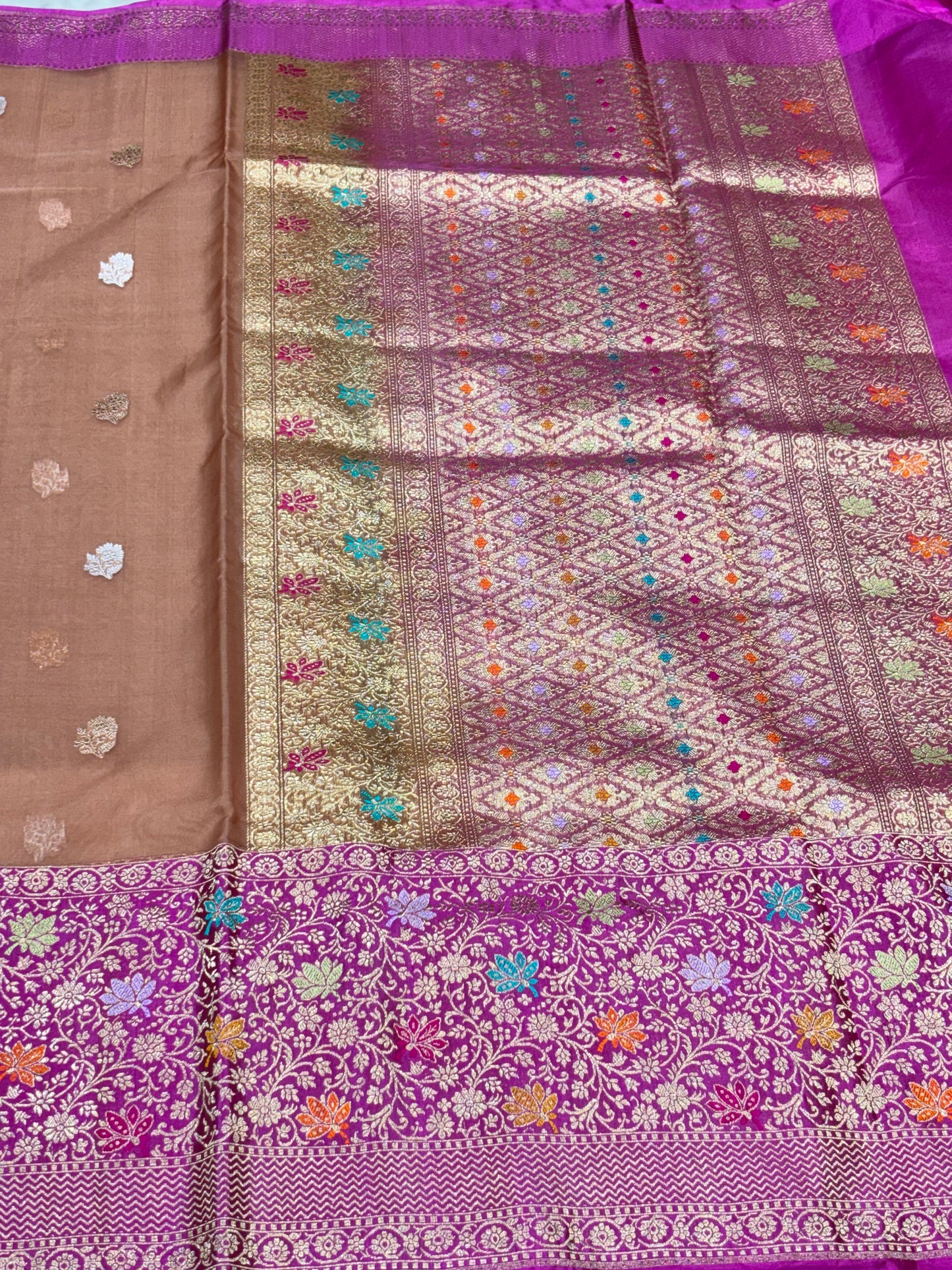 Rose Brown Pure Kora Silk handwoven  Saree