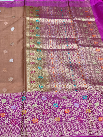 Rose Brown Pure Kora Silk handwoven  Saree