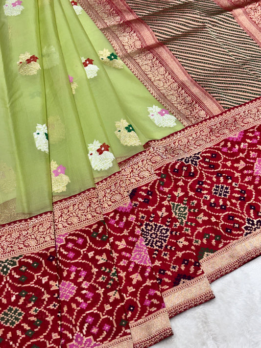 Fresh Pista Green Pure Kora Silk handwoven  Saree