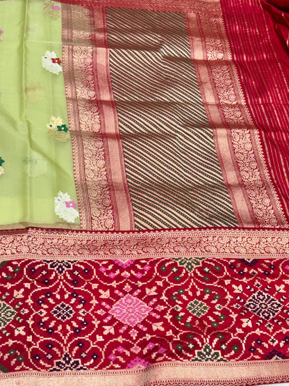 Fresh Pista Green Pure Kora Silk handwoven  Saree