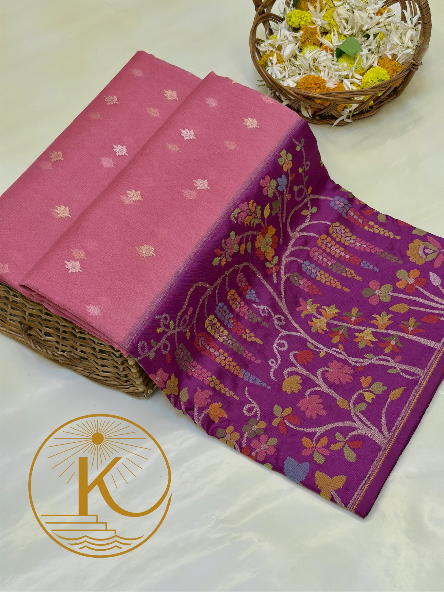 Pure Kora Organza Silk Jamdani Saree in Candy Pink Handwoven Saree