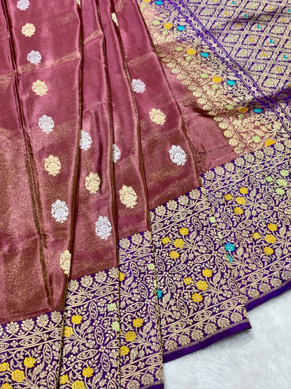 Gold Brown Pure Tissue Silk Handwoven