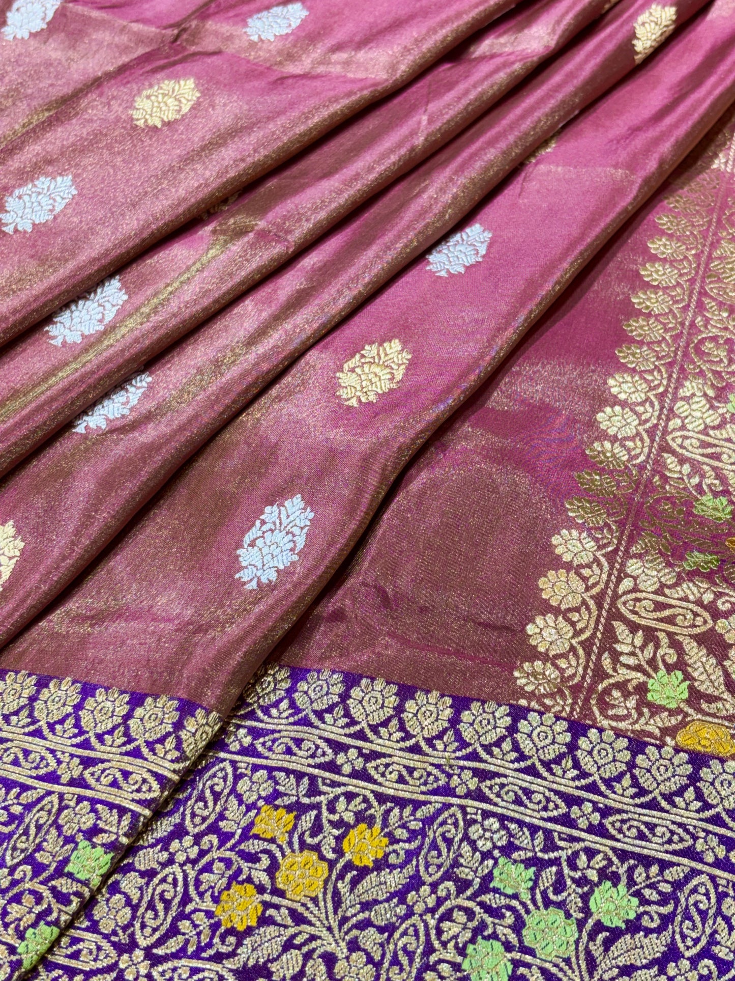 Gold Brown Pure Tissue Silk Handwoven