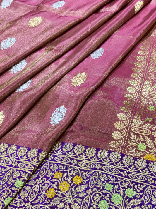 Gold Brown Pure Tissue Silk Handwoven