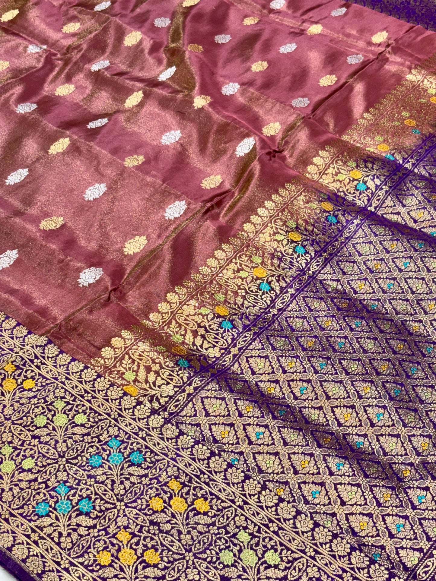 Gold Brown Pure Tissue Silk Handwoven