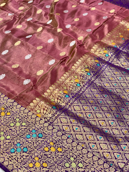 Gold Brown Pure Tissue Silk Handwoven