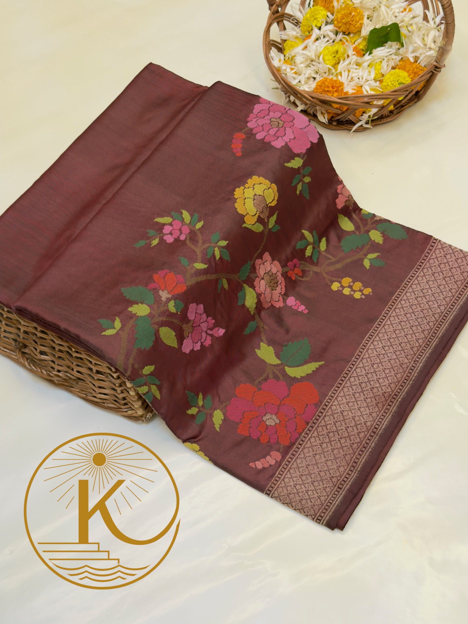 Coffee Brown Pure Banarasi Ektara Mulberry With Skrt Border Silk Handwoven Saree