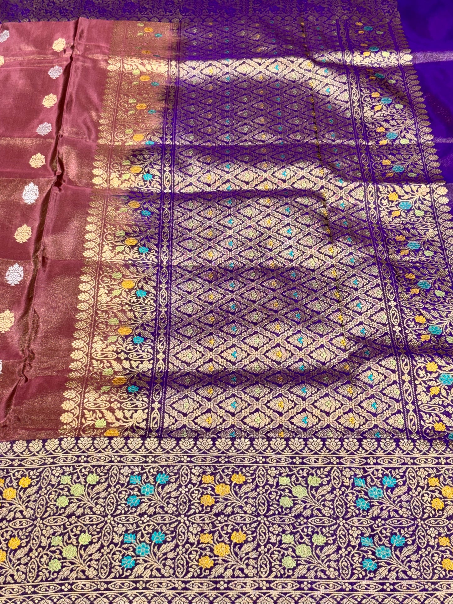 Gold Brown Pure Tissue Silk Handwoven