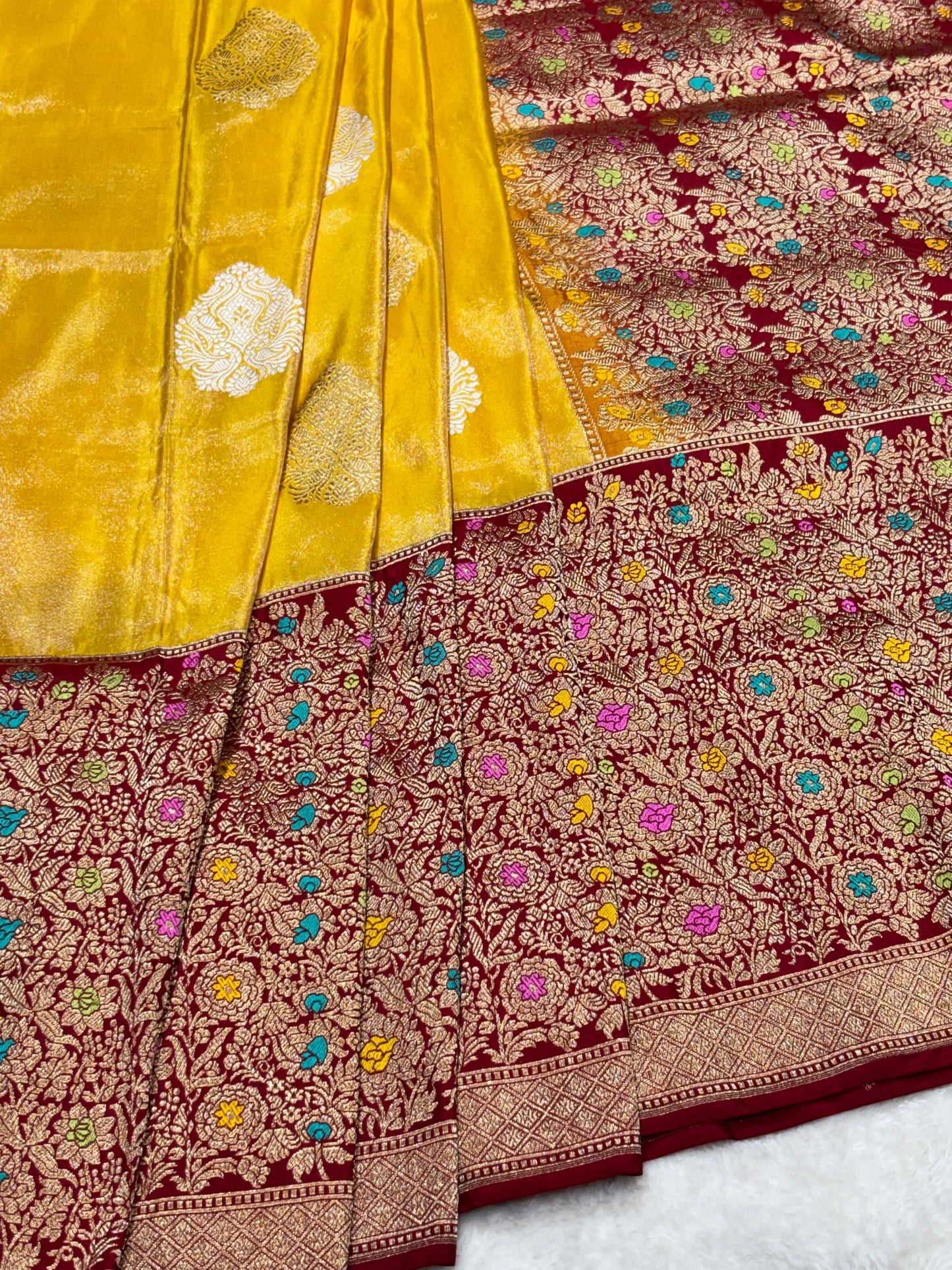 Yellow Pure Tissue Silk Handwoven