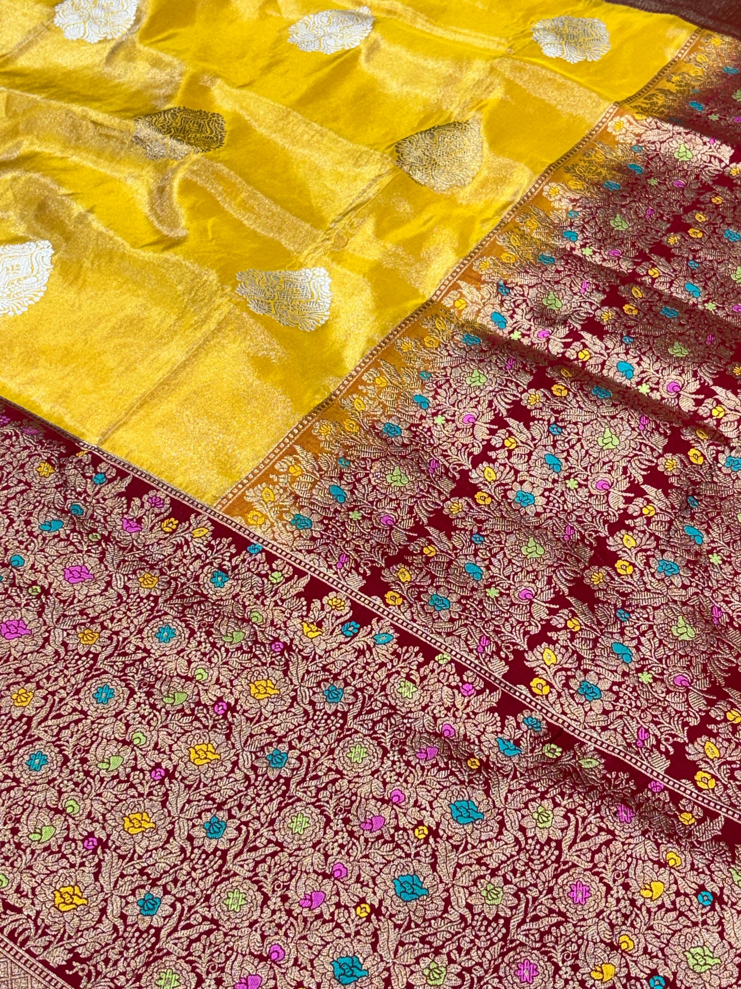 Yellow Pure Tissue Silk Handwoven