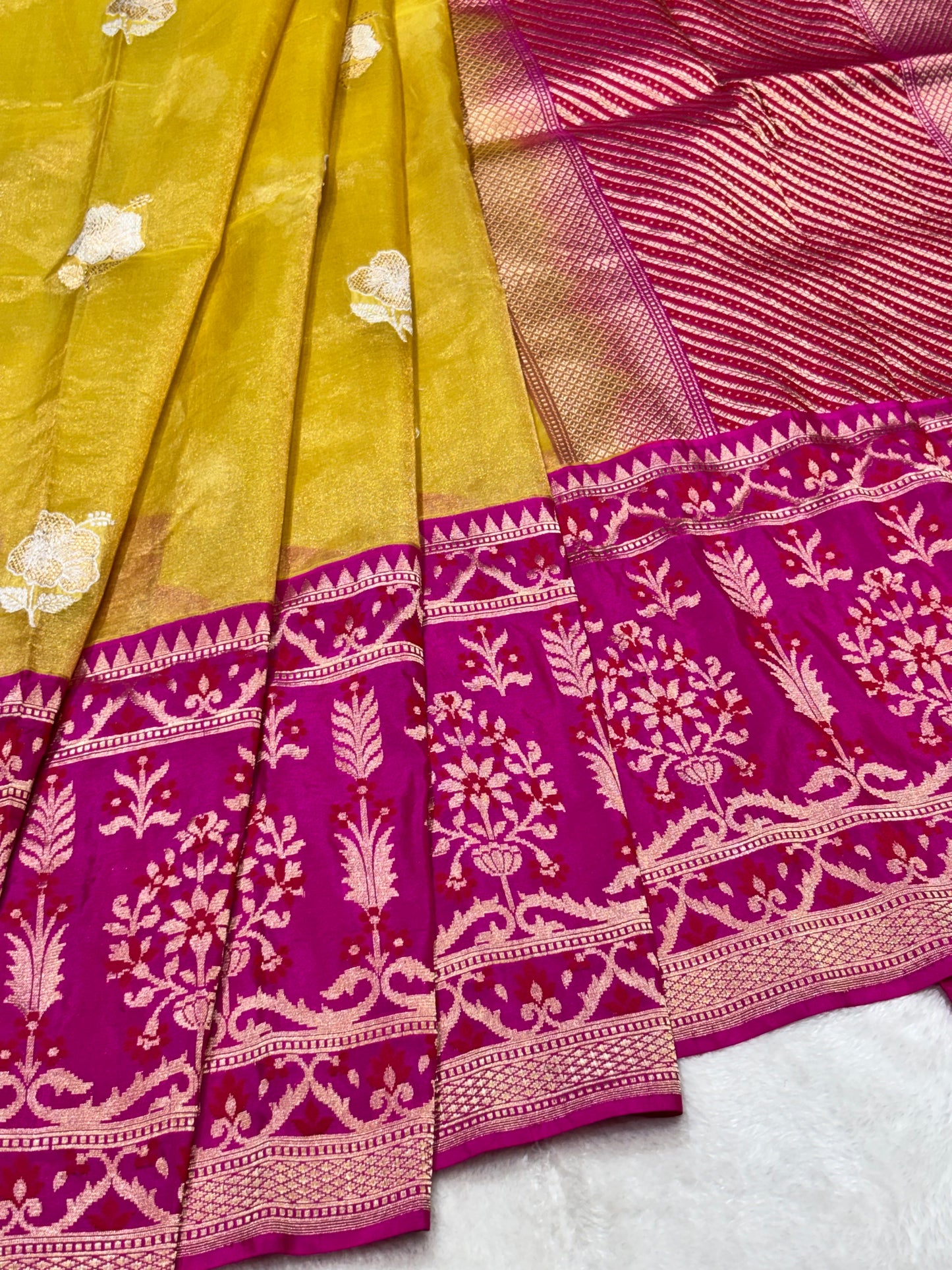 Yellow Pure Tissue Silk Handwoven