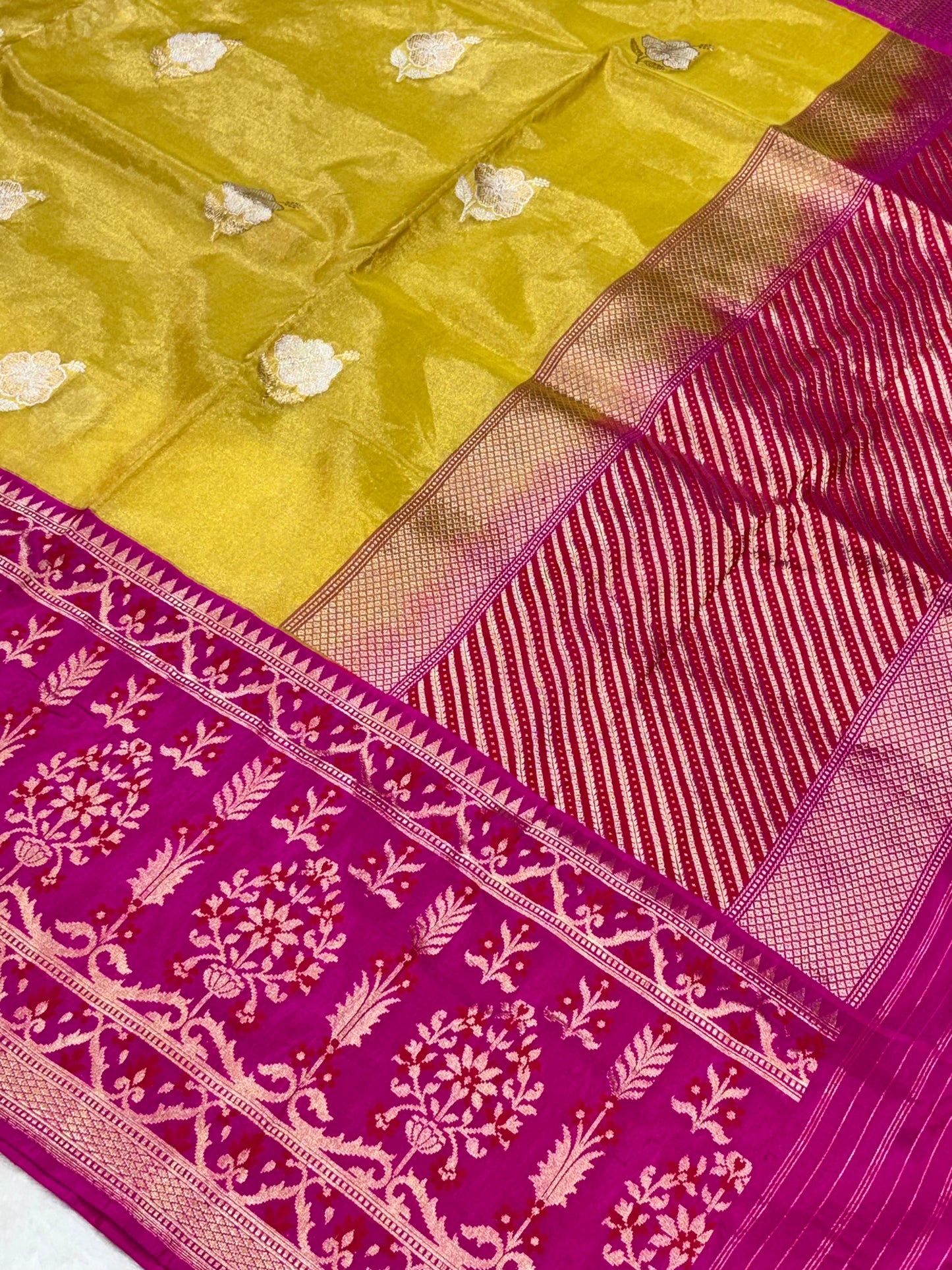 Yellow Pure Tissue Silk Handwoven