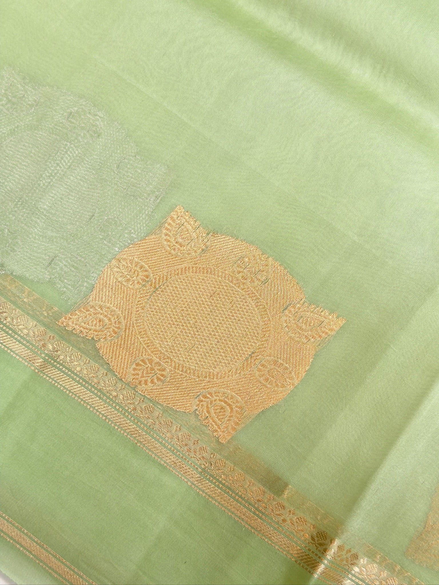 Sea Green Handwoven Kora Silk Saree