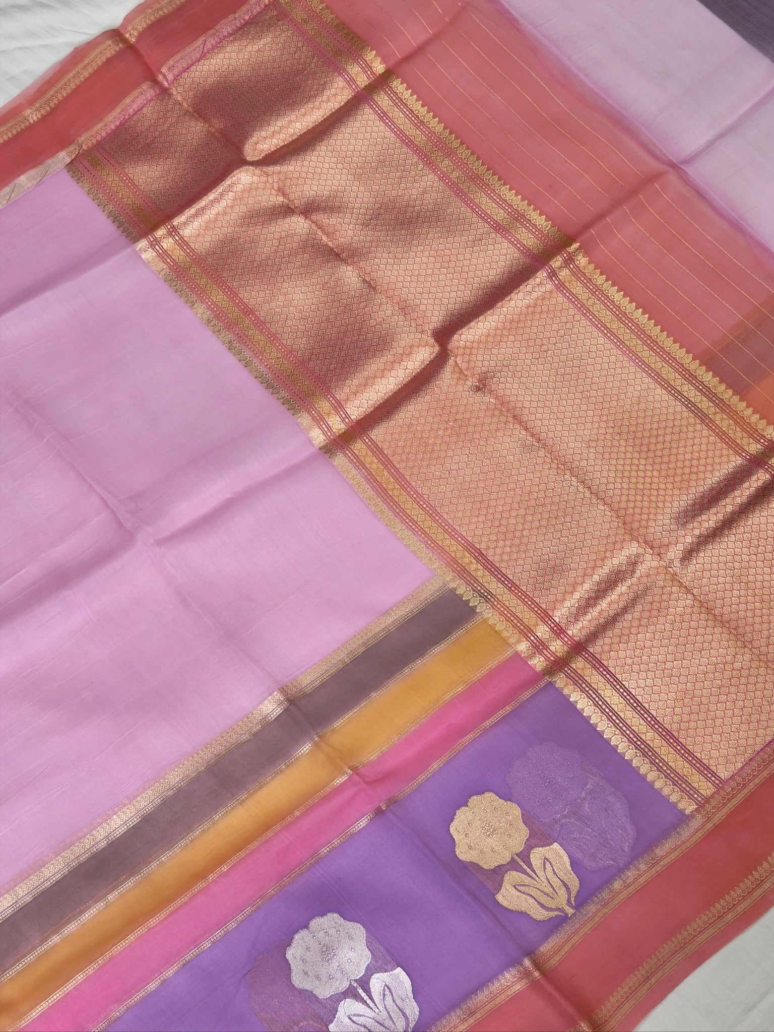 Baby Pink Handwoven Rangkaat Kora Silk Saree