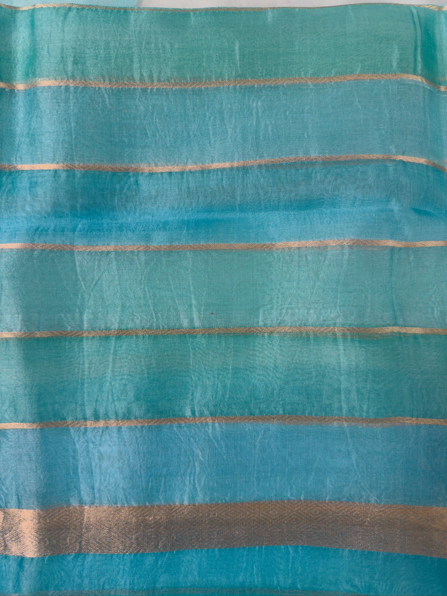 Sea Blue Handwoven Rangkaat Kora Silk Saree